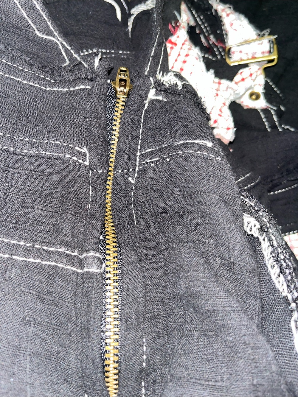 POL L Boho Patchwork Black Overalls with Lace Trim - Picture 9 of 9